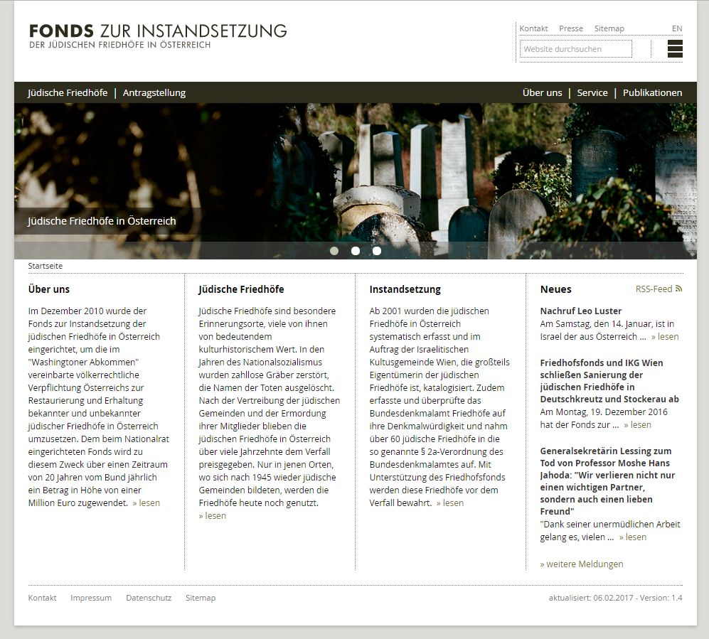 Website für den Fonds zur Instandsetzung der jüdischen Friedhöfe in Österreich