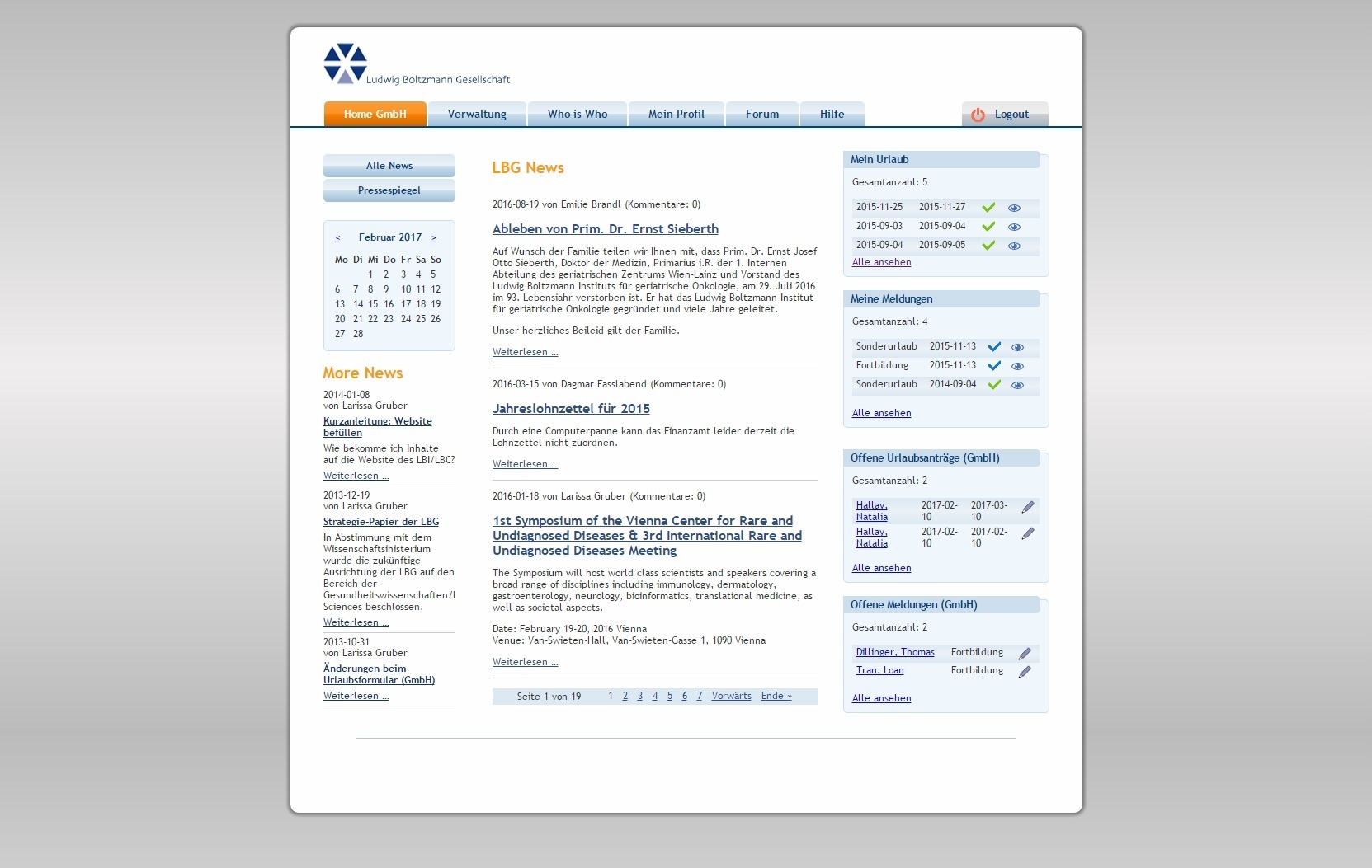 Intranet für die Ludwig Boltzmann Gesellschaft